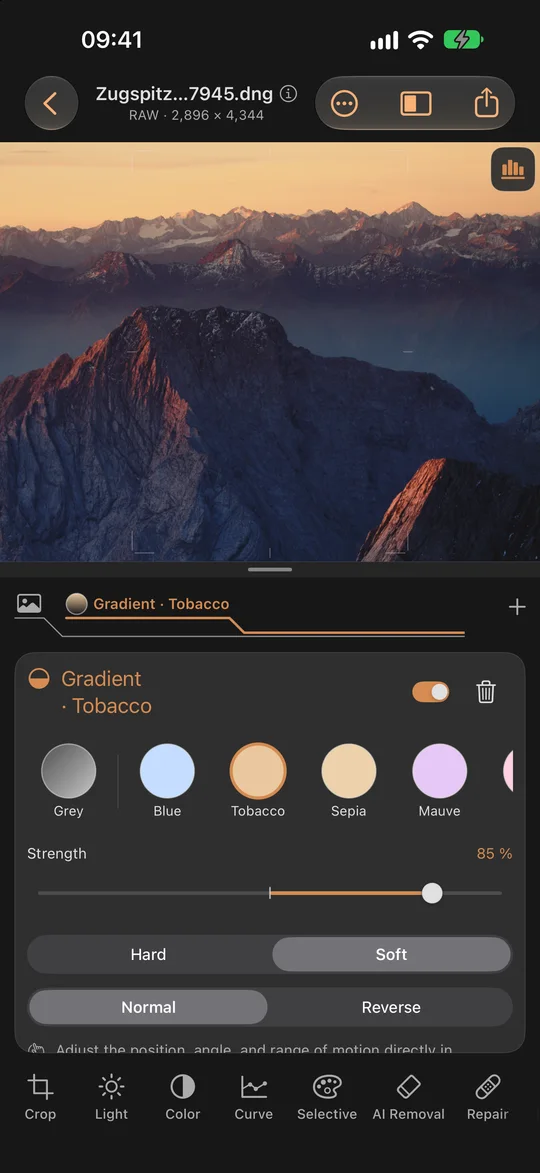 Graduated and color filters of your choice · iPhone